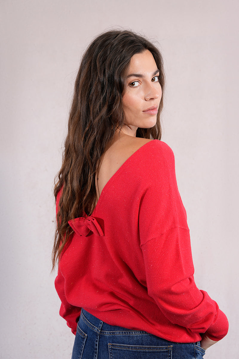 KADOU BOUTIQUE Ladies Knit Bow Sweater — lifestyle context