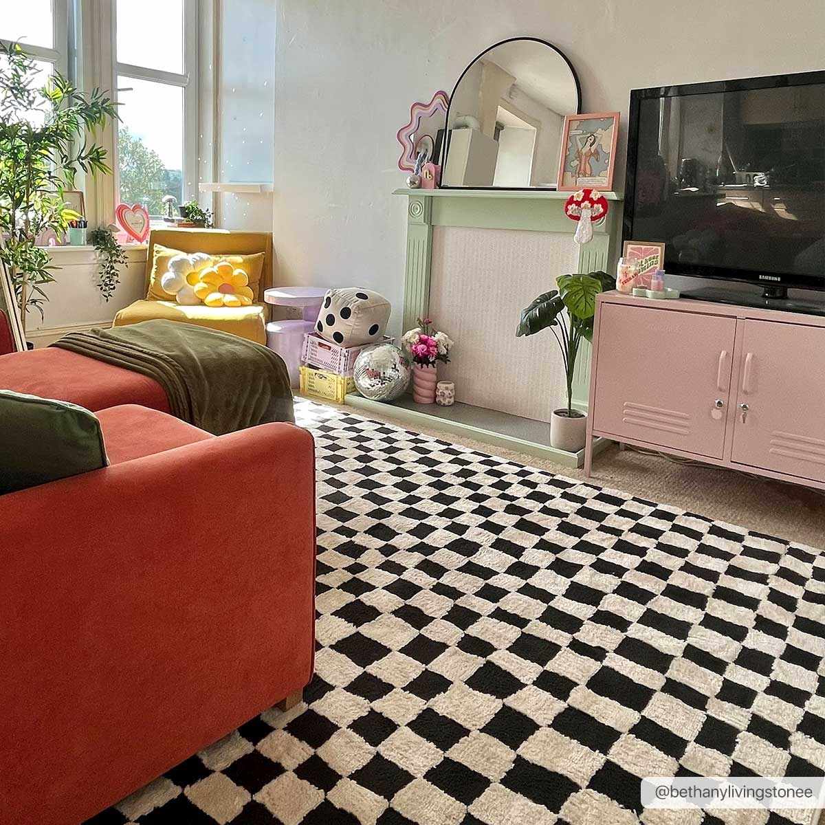 Lajos Black & White Checkered Plush Rug – Boutique Rugs, view 2