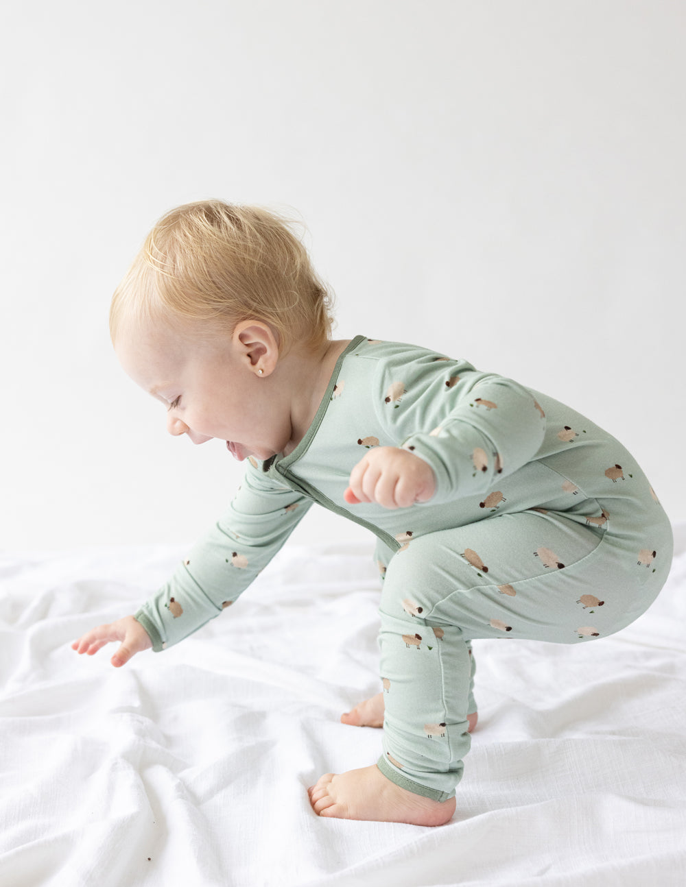 Elevated Faith Lamb Bamboo Convertible Footed Onesie — detail close-up