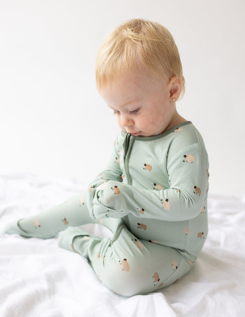 Elevated Faith Lamb Bamboo Convertible Footed Onesie — side view