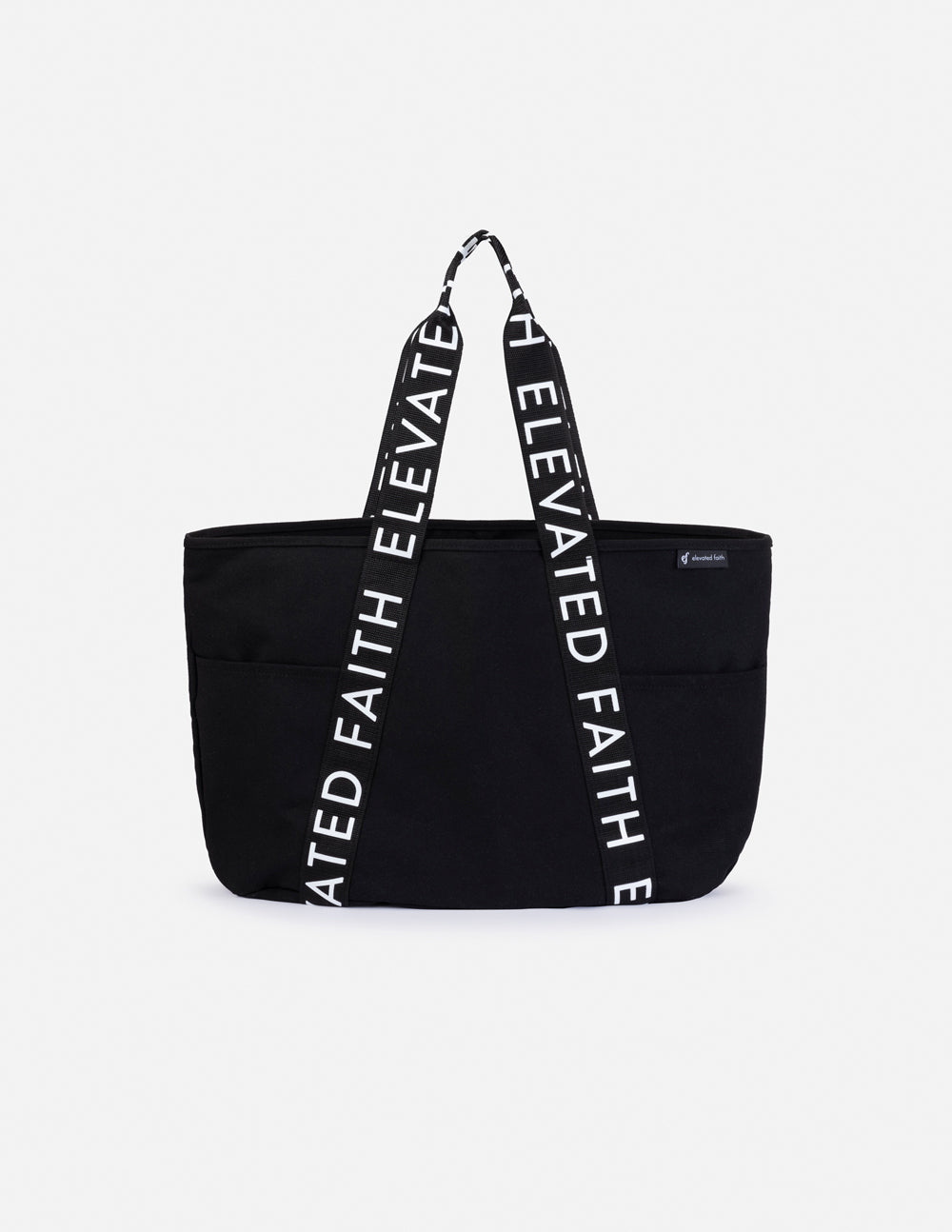 Elevated Faith The Large Everyday Black Tote — detail close-up