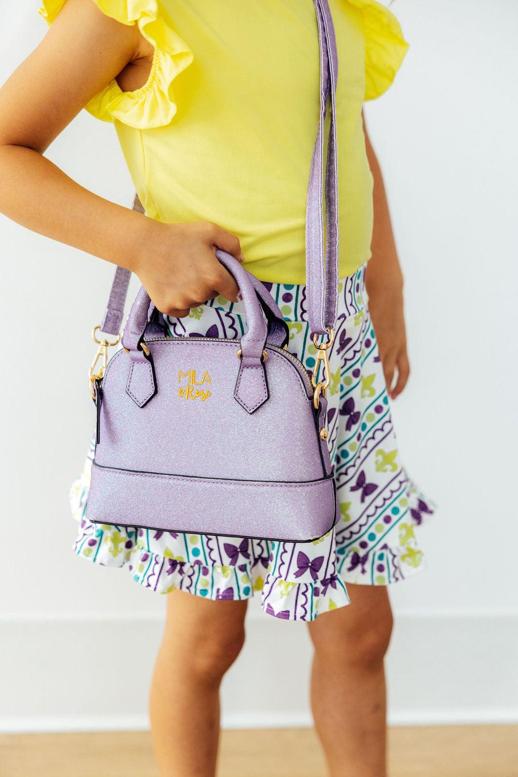 Mila & Rose ® Lavender Glitter Girl's Crossbody Purse — detail close-up