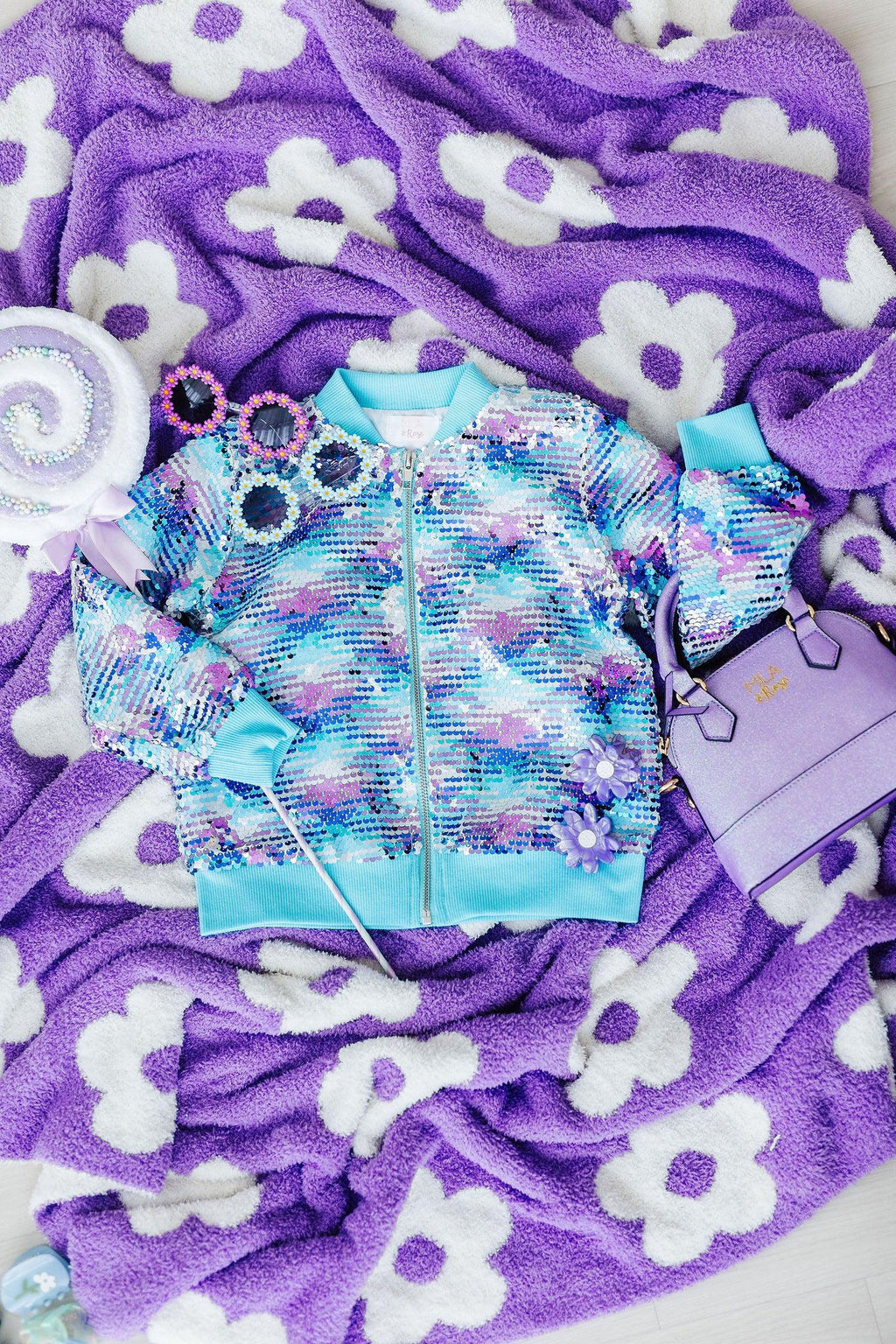 Mila & Rose ® Lavender Glitter Girl's Crossbody Purse — lifestyle context
