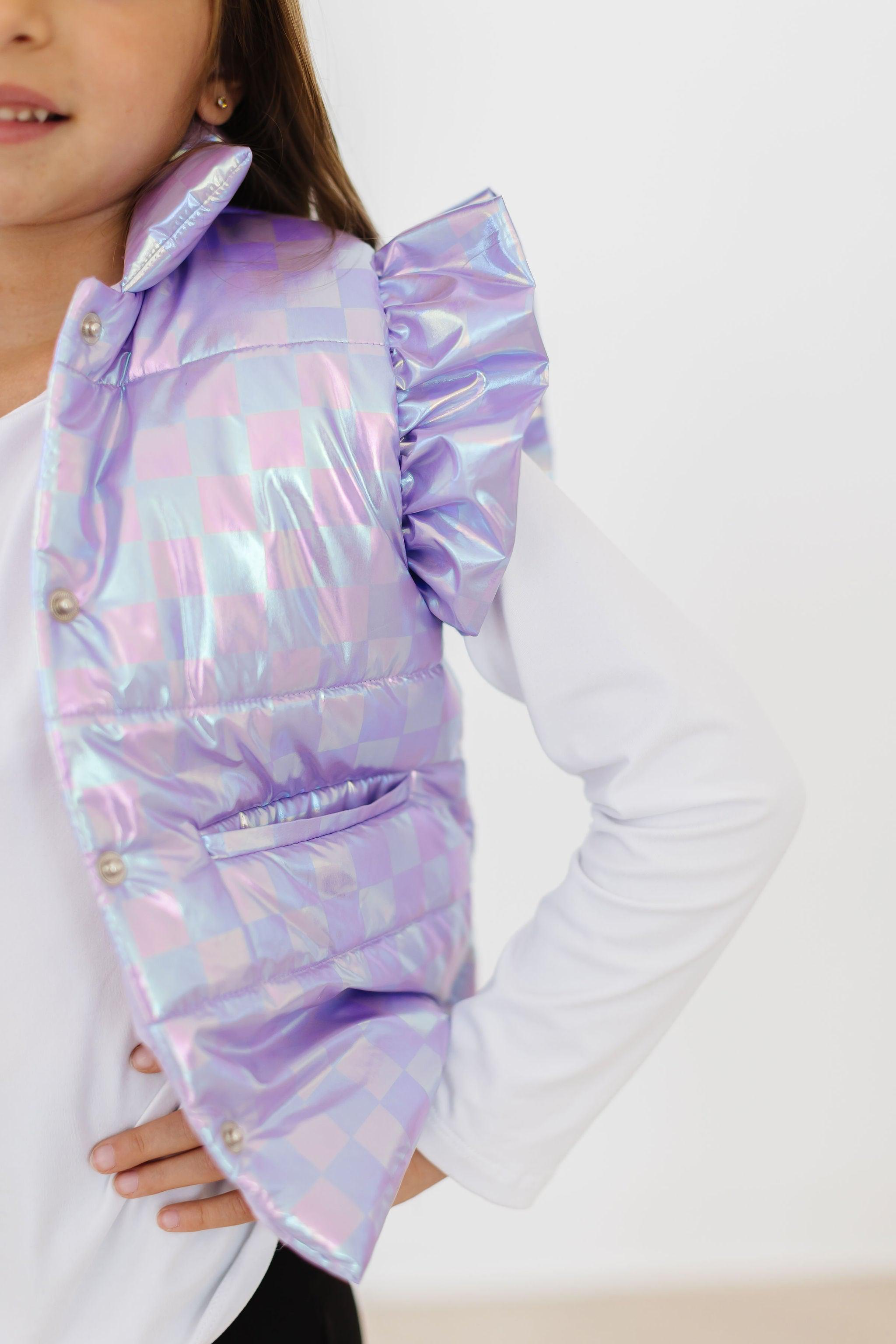 Mila & Rose ® Lavender Haze Checker Puffer Vest — main product shot