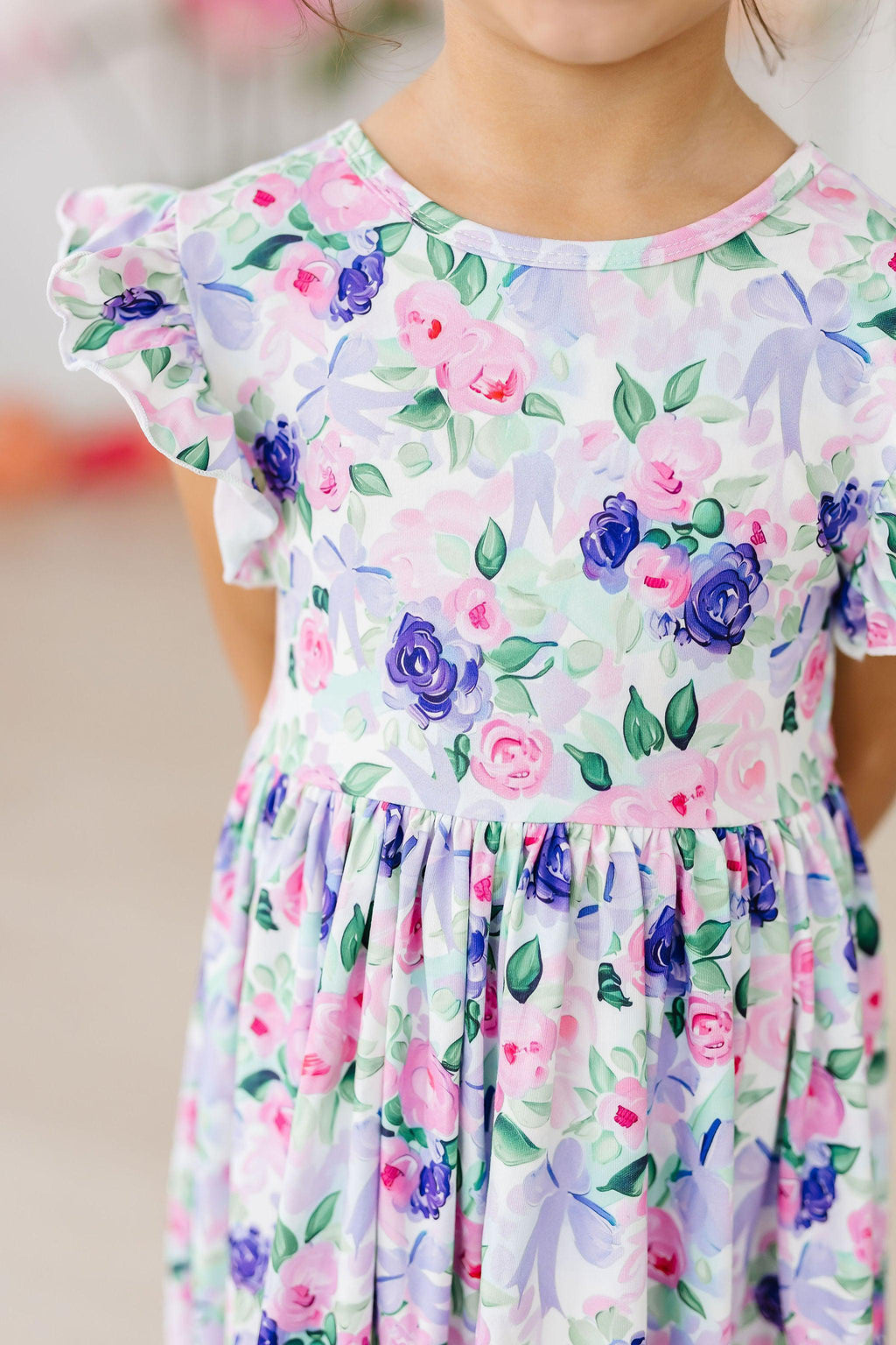 Mila & Rose ® Lavender Love Flutter Sleeve Twirl Dress — side view