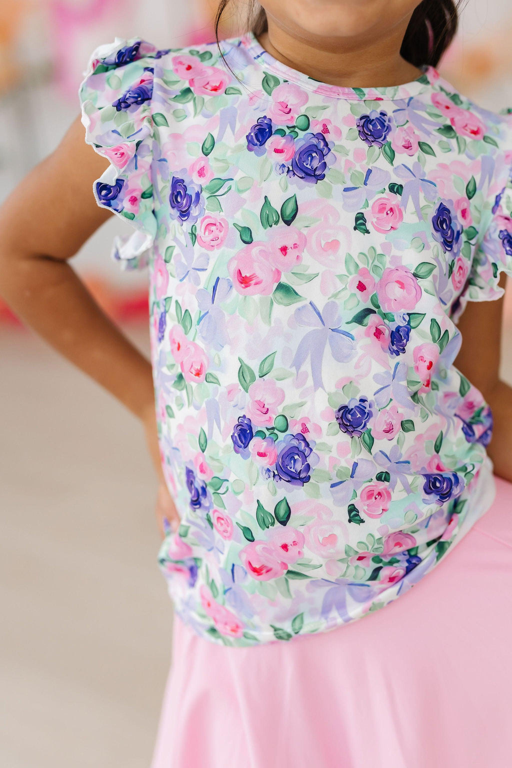 Mila & Rose ® Lavender Love S/S Ruffle Tee — detail close-up