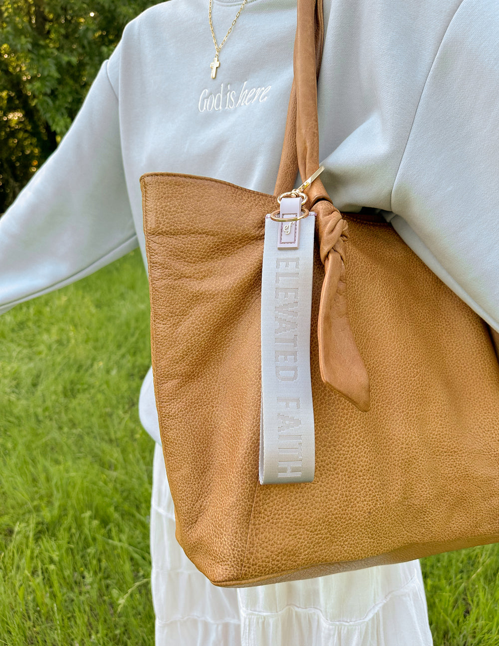 Elevated Faith Lavender Oversized Logo Keychain — Oversized detail