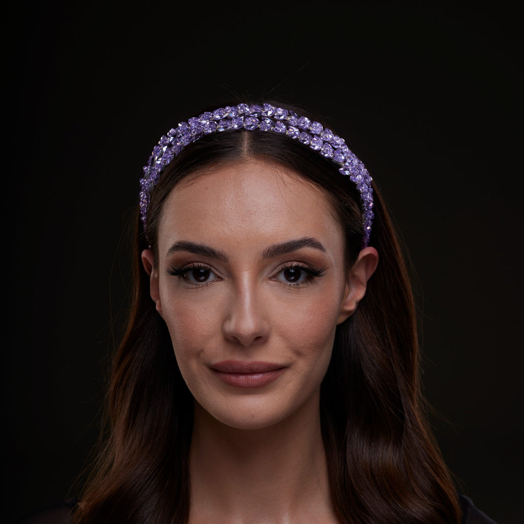Lavender Crystal Beaded Hairband – Bridal Port, view 2