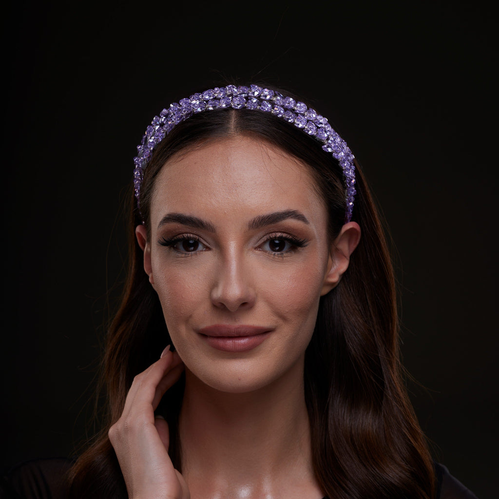 Lavender Crystal Beaded Hairband – Bridal Port, view 3