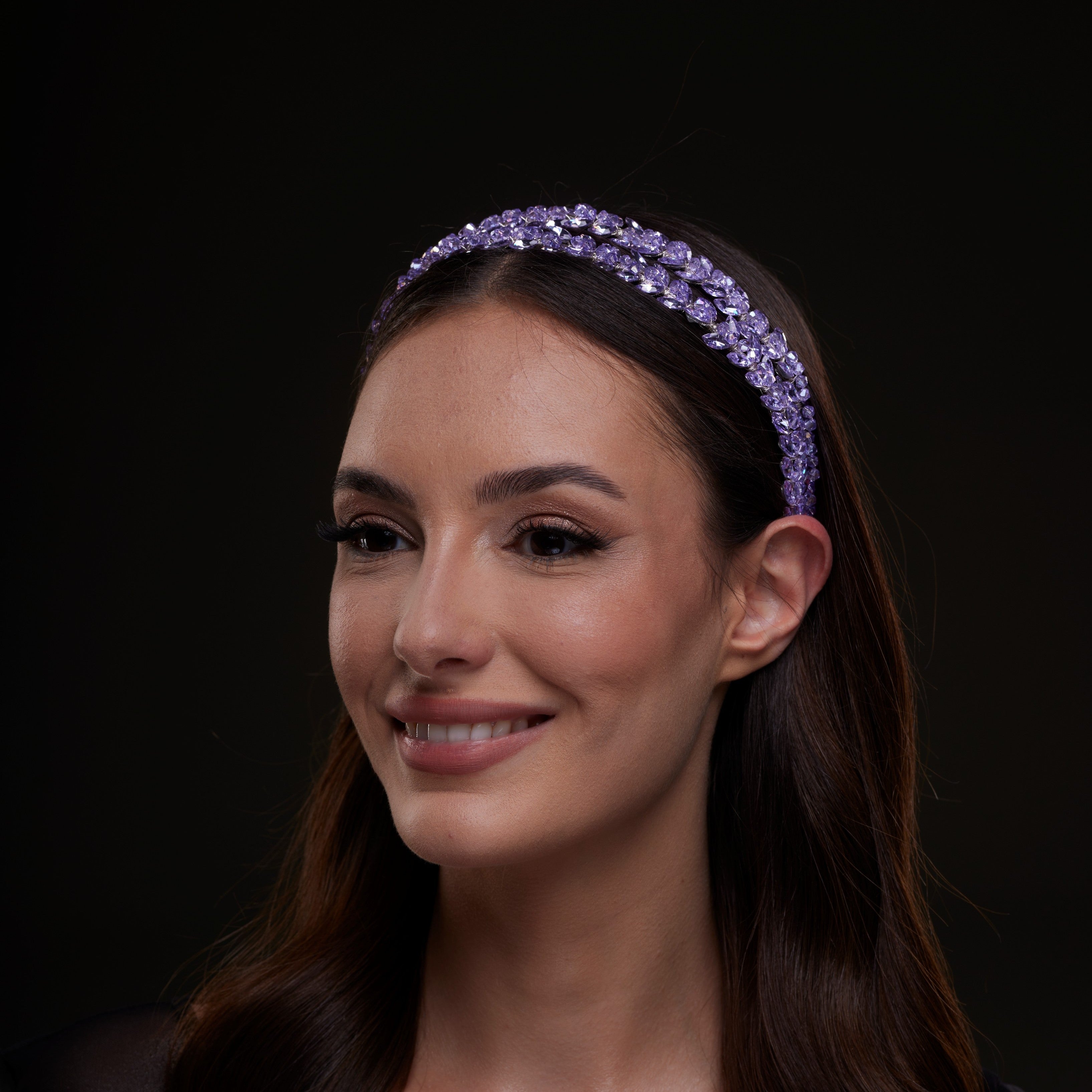 Lavender Crystal Beaded Hairband – Bridal Port, view 4