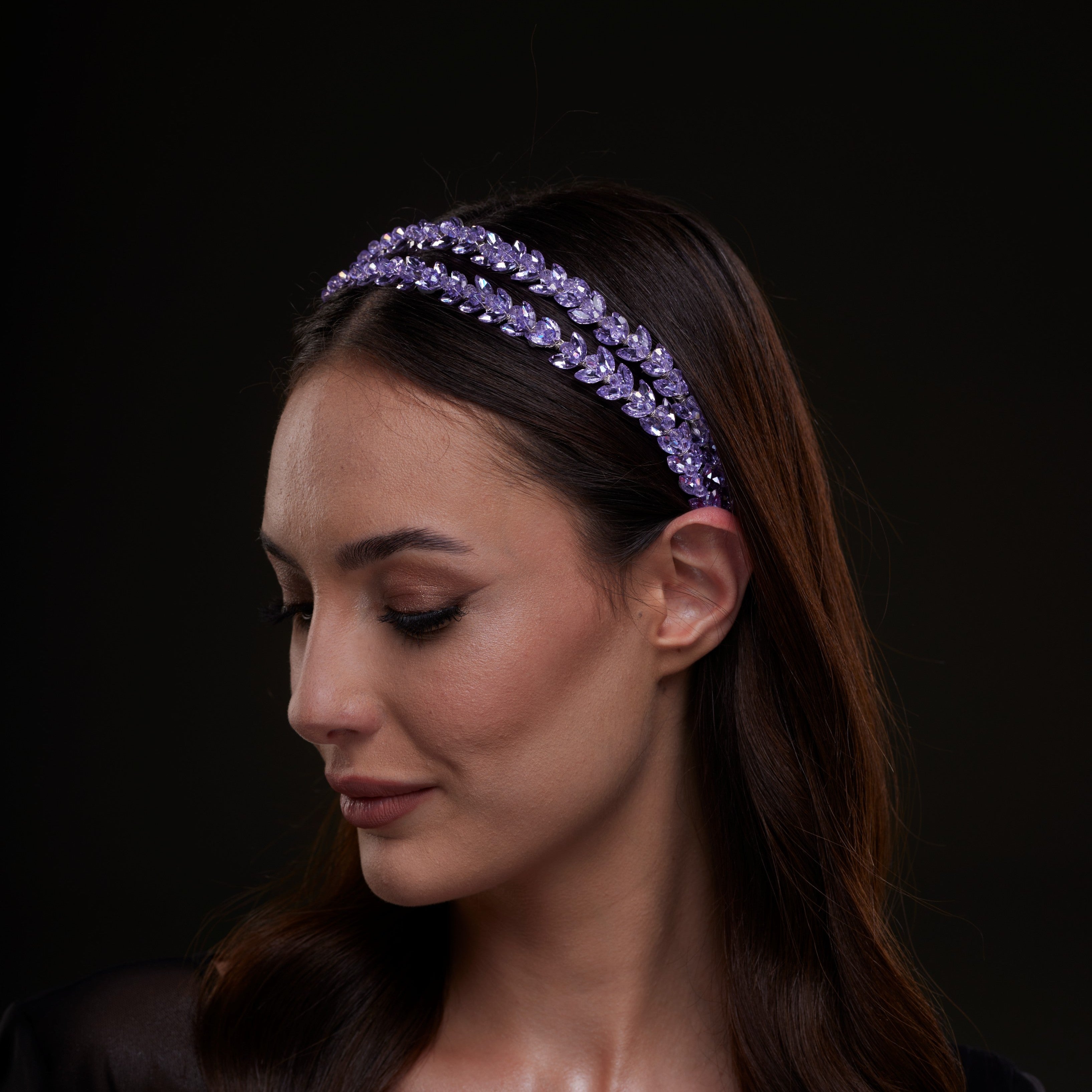 Lavender Crystal Beaded Hairband – Bridal Port, view 5