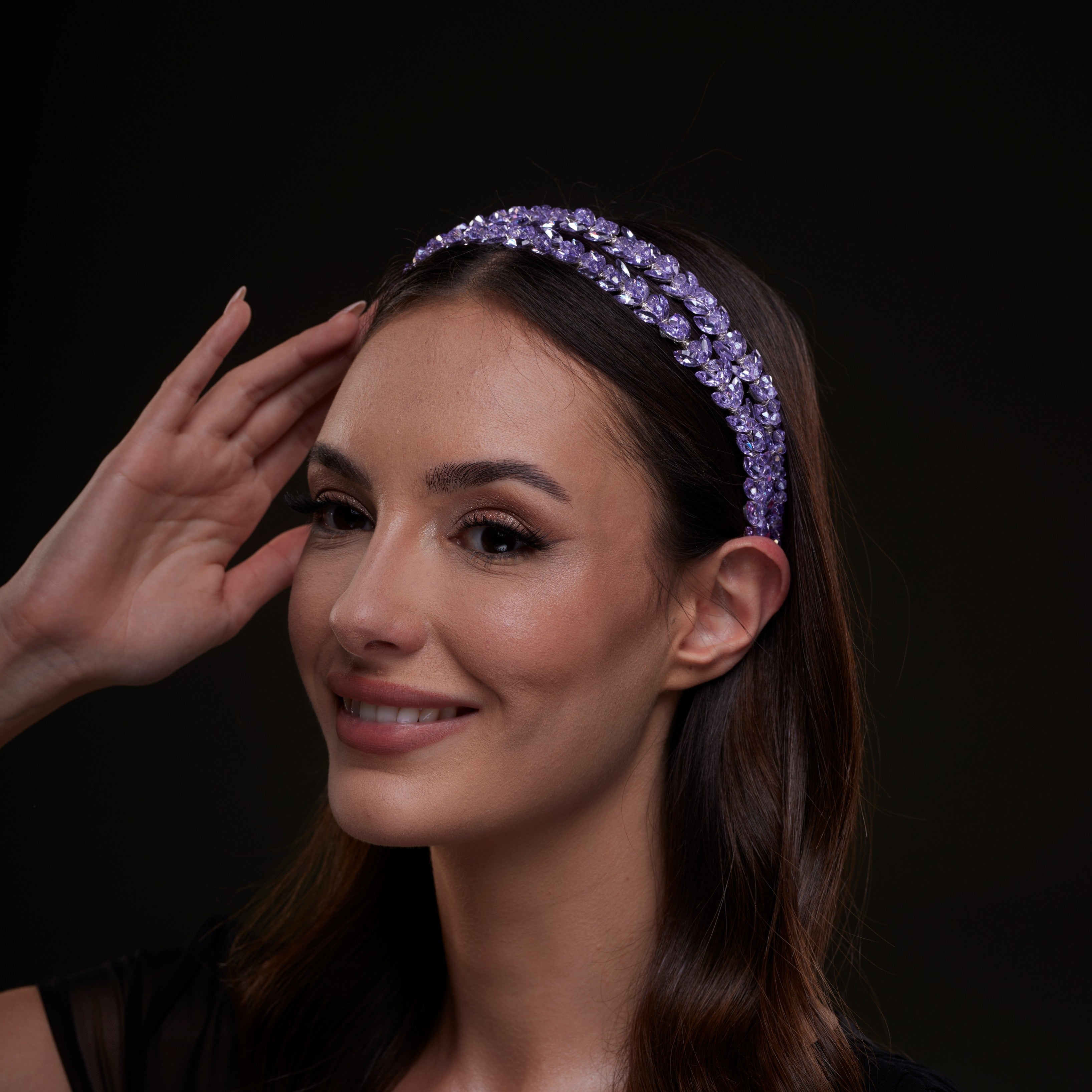 Lavender Crystal Beaded Hairband – Bridal Port, view 6