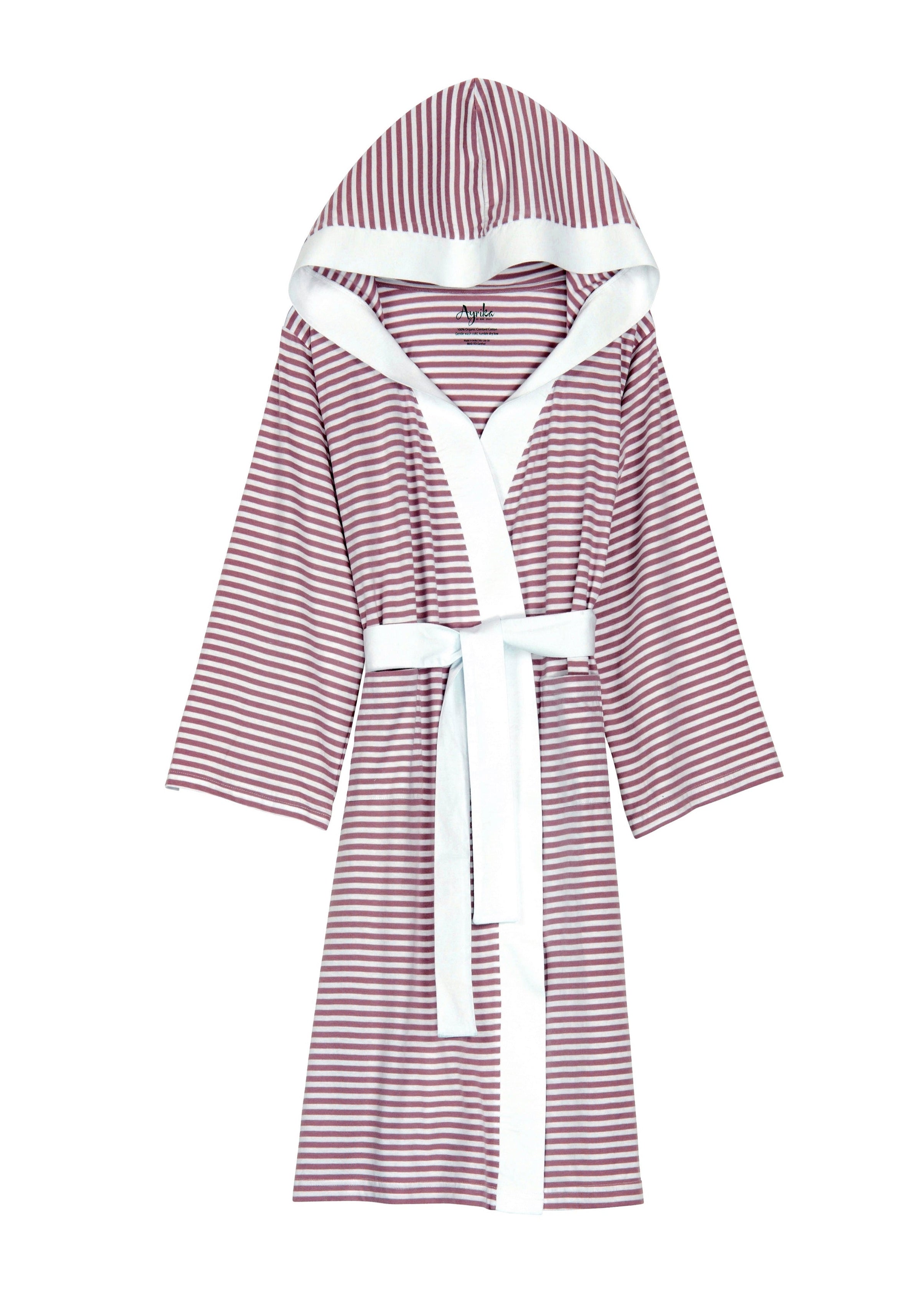 Seaside Serenity Stripe Organic Hooded Short Robe – Pure Fiber, view 7