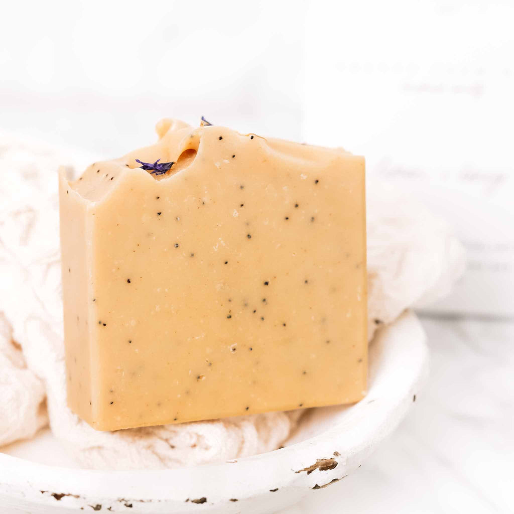 Pretty farm girl Lemon + Honey + Poppy Seed Handmade Tallow and Goat Milk Soap Bar — main product shot