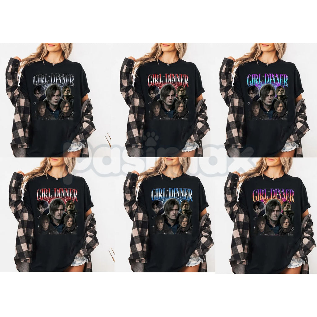 Pasimax Leon S. Kennedy "Girl Dinner" T-Shirt - Resident Evil 9 Requiem Horror Graphic Tee, Premium 100% Cotton RE4 Remake Fa