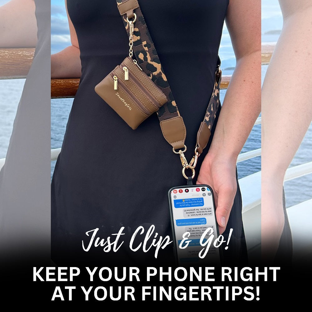 SaveTheGirls Clip & Go Strap with Pouch - Leopard Collection — detail close-up