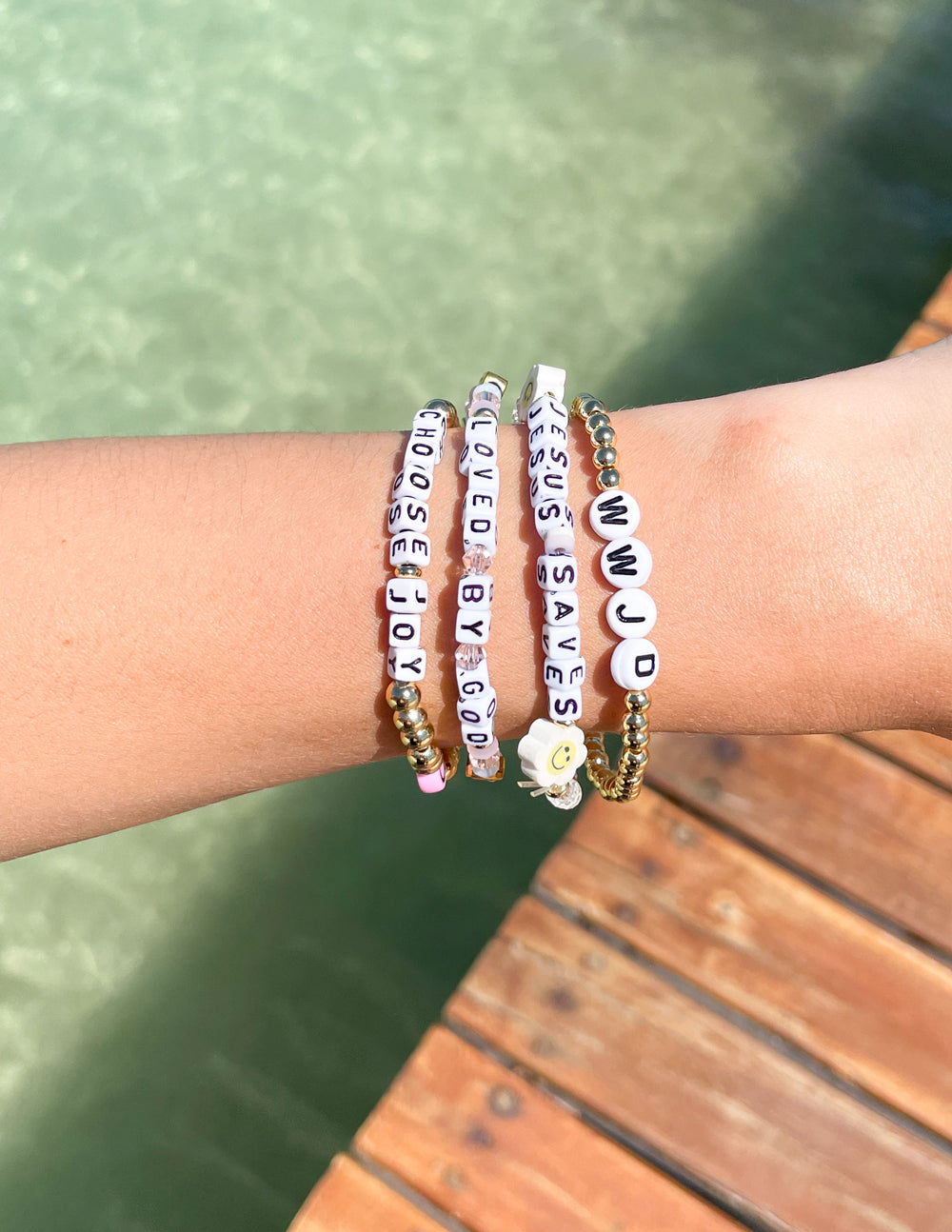 Elevated Faith Jesus Saves Letter Bracelet — side view