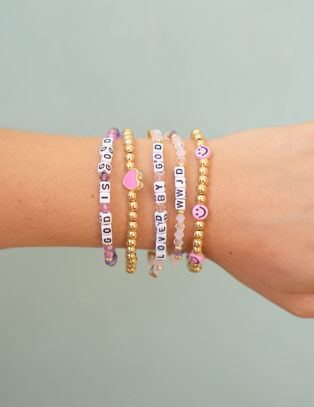 Elevated Faith God is Good Letter Bracelet — detail close-up