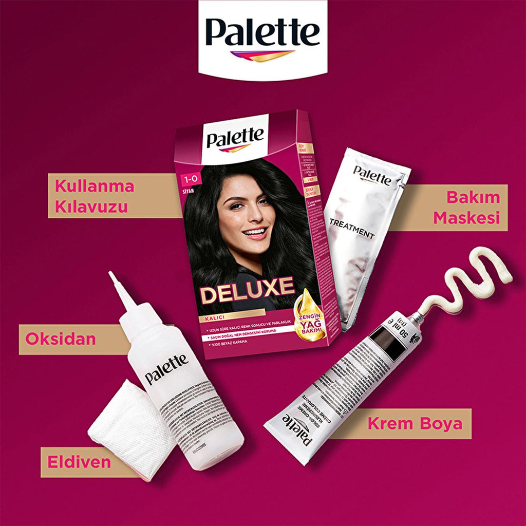 Palette Deluxe: Intense Black Hair Dye 1-0 - Long Lasting Color, Deep Conditioning with Micro Oils, At-Home Permanent Hair Coloring
