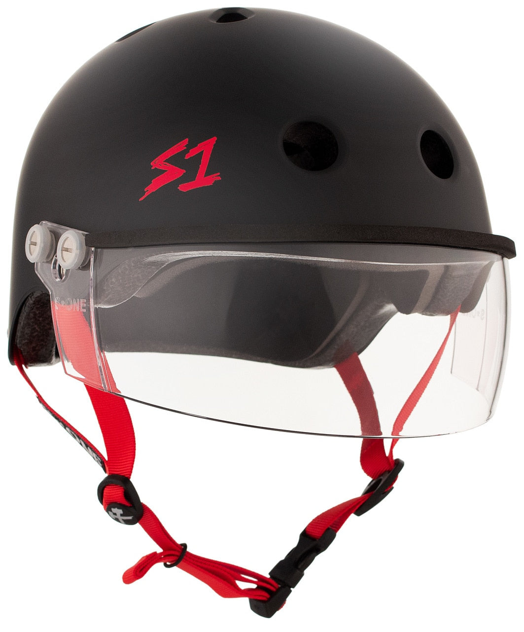 S1 Lifer Visor Gen 2 Helmet - Black Matte/Red Straps by Skates USA
