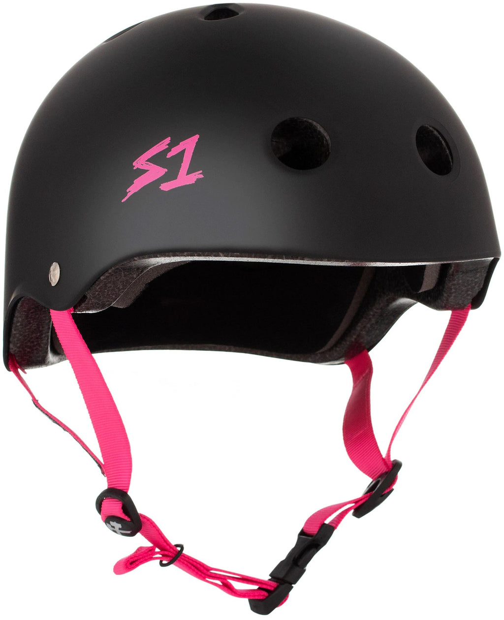 S1 Lifer Helmet - Black Matte/Pink Straps by Skates USA