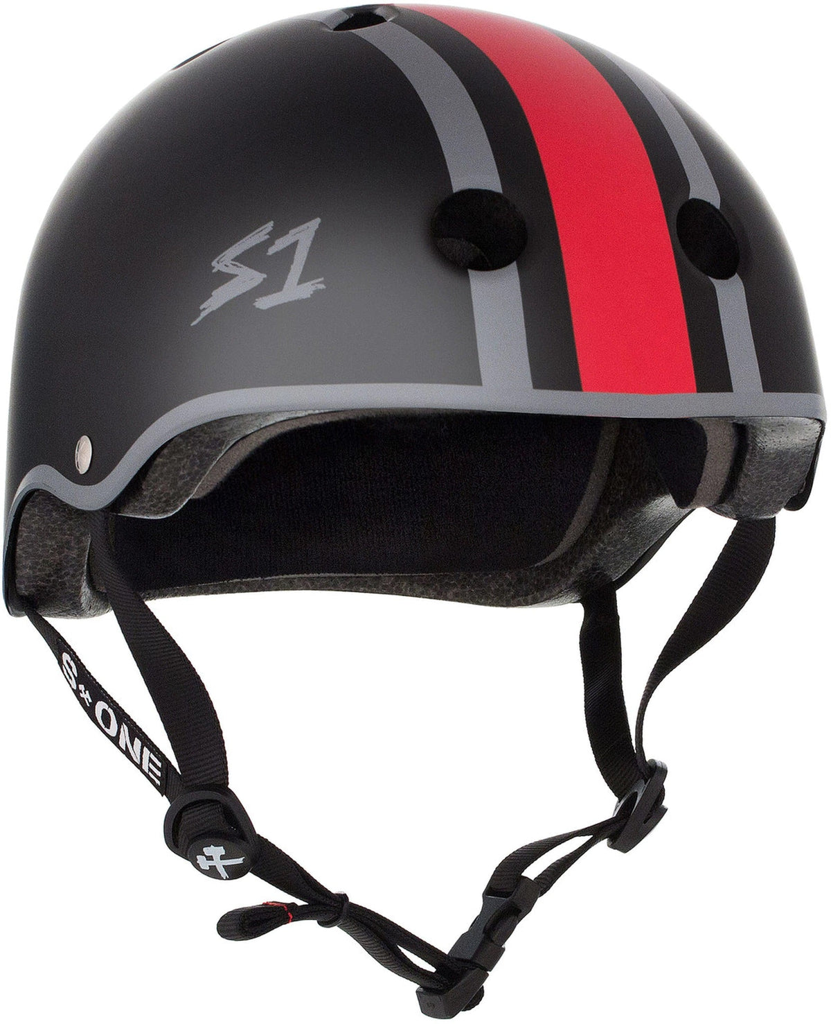 S1 Lifer Helmet - Eddie Elguera-Black Matte/Red & Grey Stripes by Skates USA
