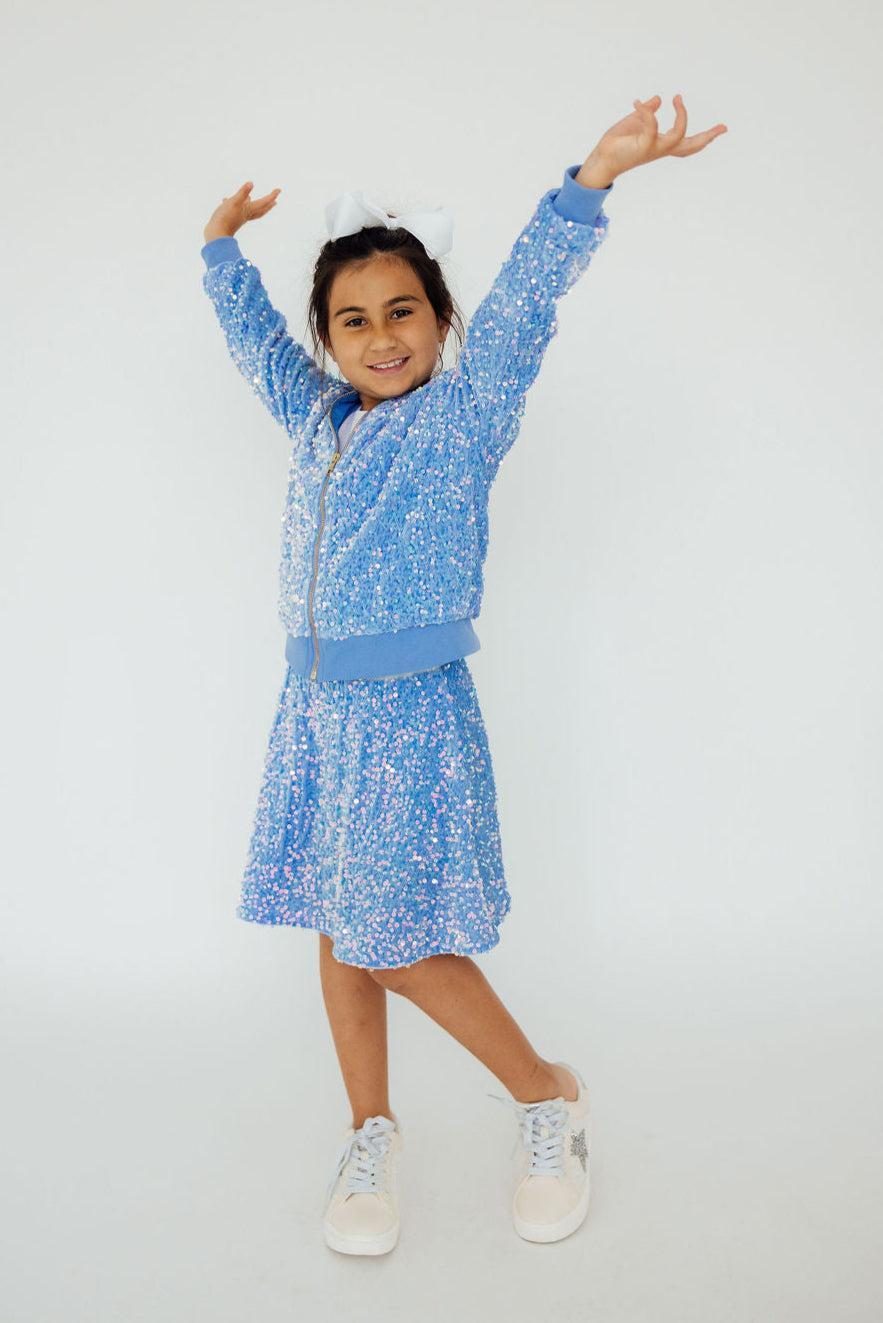 Mila & Rose ® Light Blue Velvet Sequin Jacket — lifestyle context