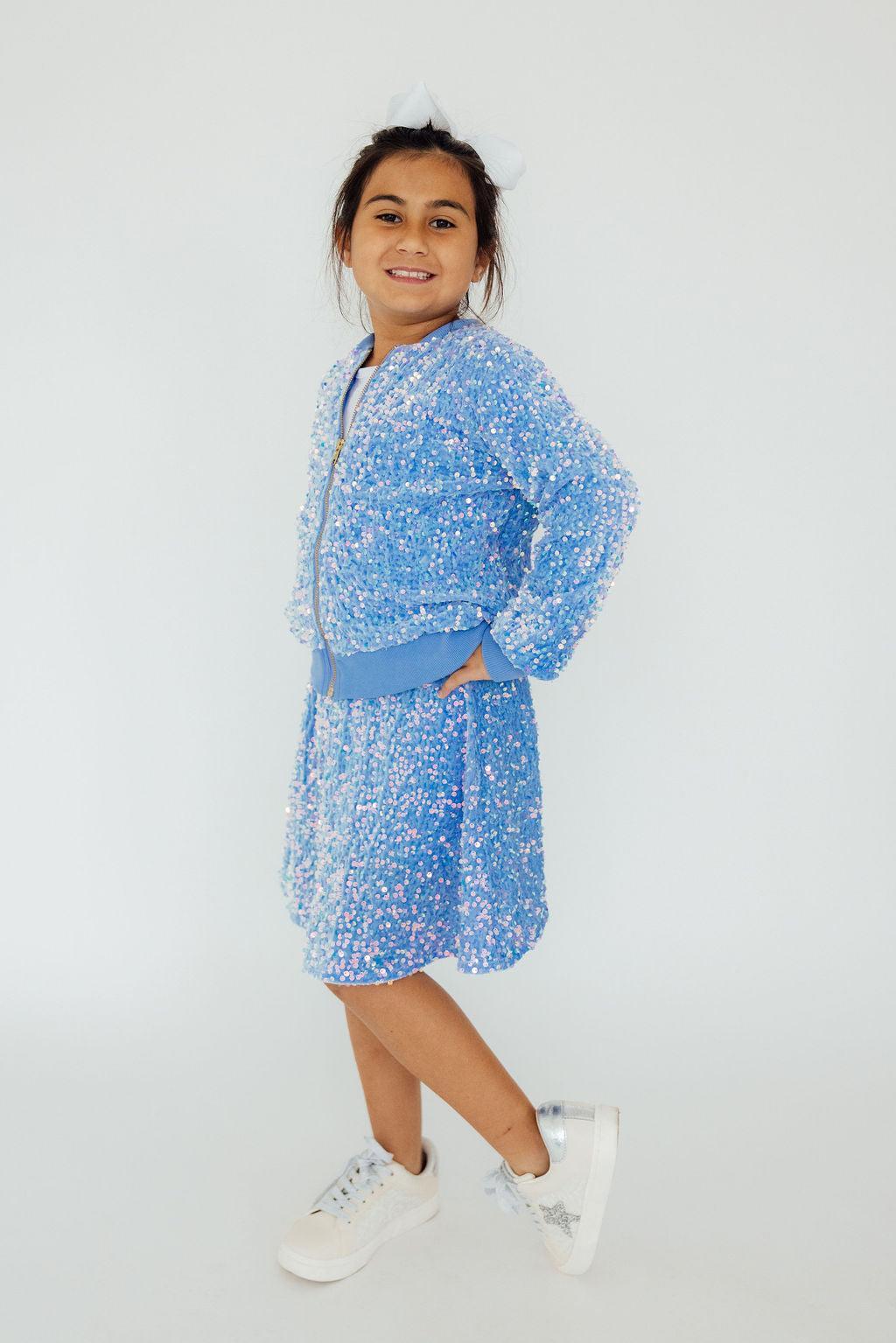 Mila & Rose ® Light Blue Velvet Sequin Twirl Skort — lifestyle context