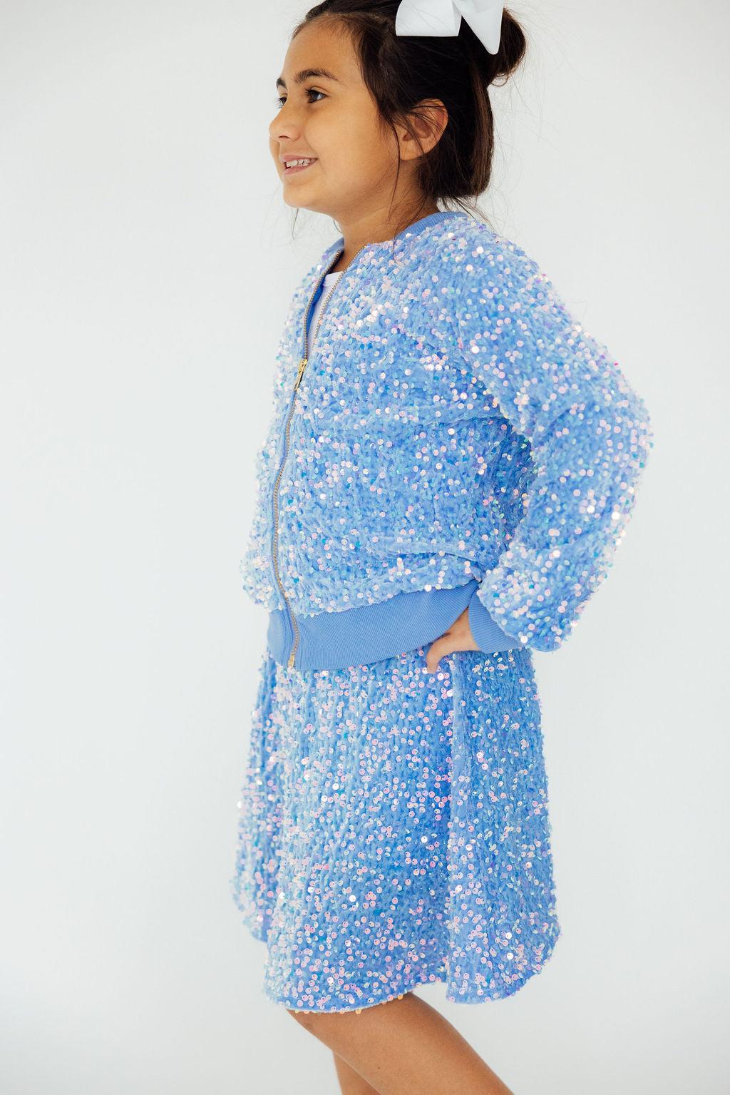 Mila & Rose ® Light Blue Velvet Sequin Twirl Skort — side view