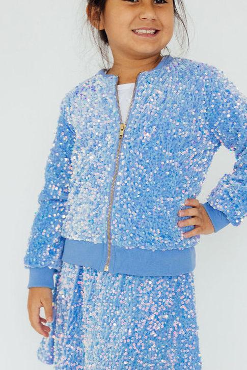 Mila & Rose ® Light Blue Velvet Sequin Twirl Skort — back view