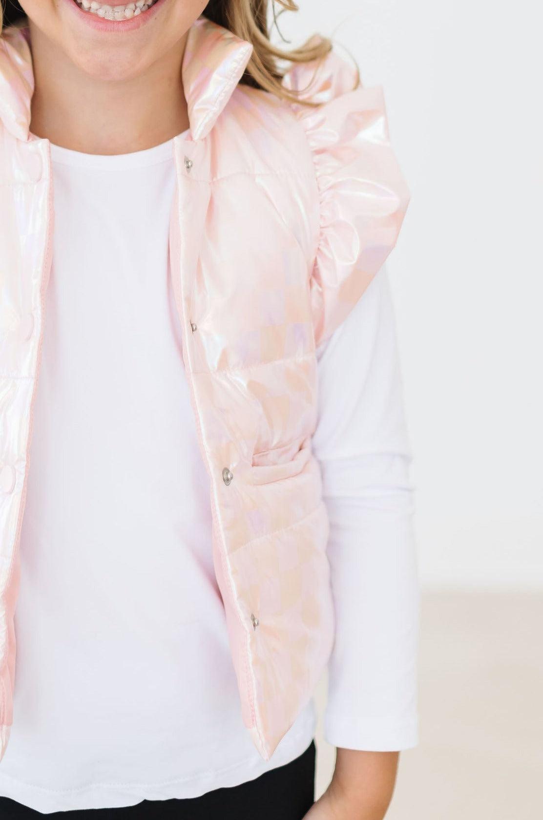 Mila & Rose ® SALE Light Pink Checker Puffer Vest — detail close-up