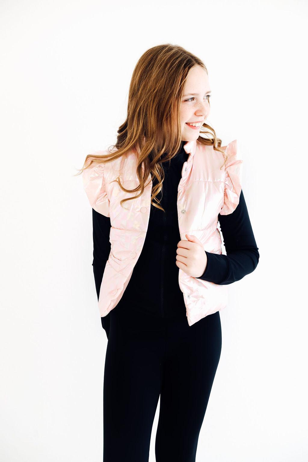 Mila & Rose ® SALE Light Pink Checker Puffer Vest — side view