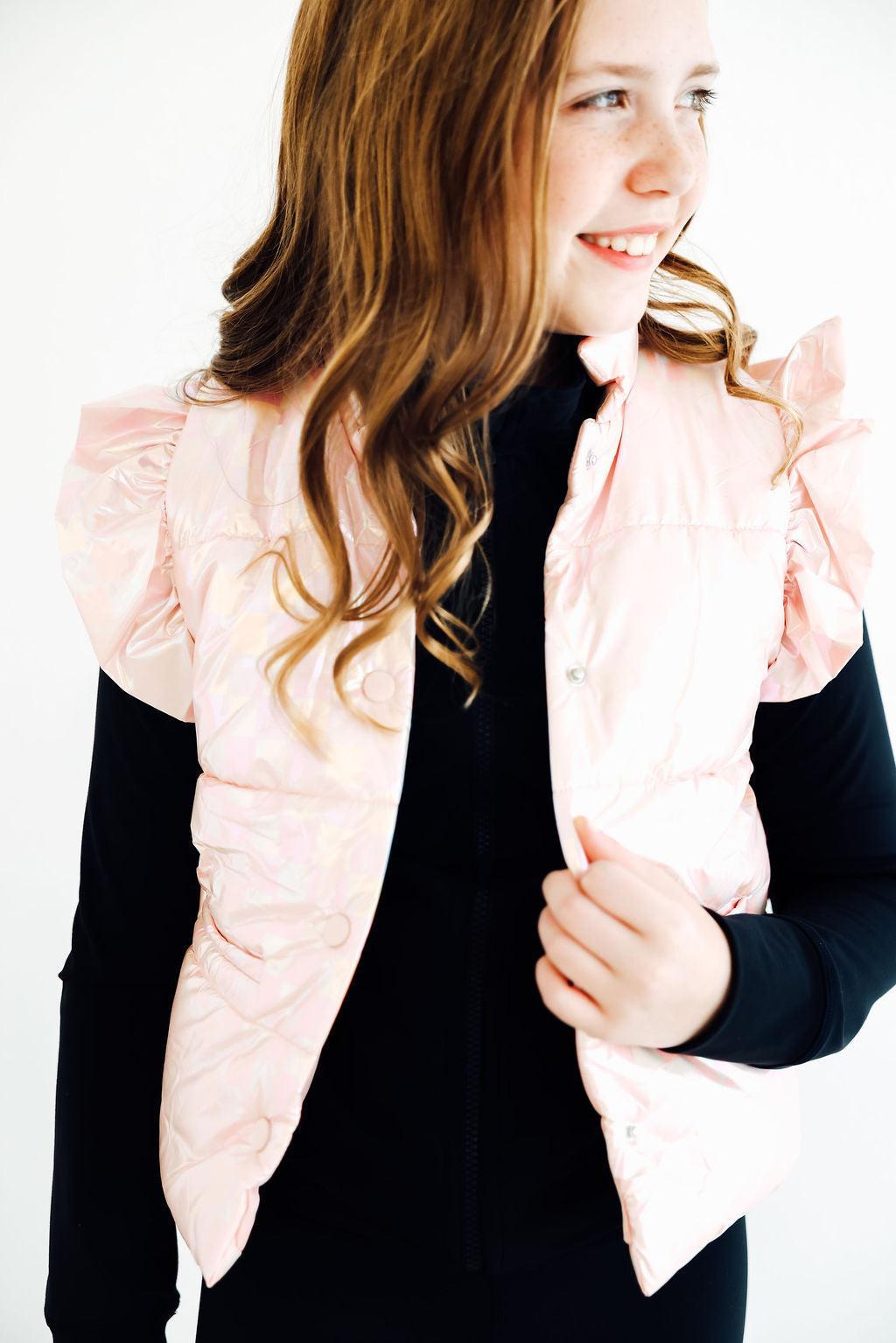 Mila & Rose ® SALE Light Pink Checker Puffer Vest — back view