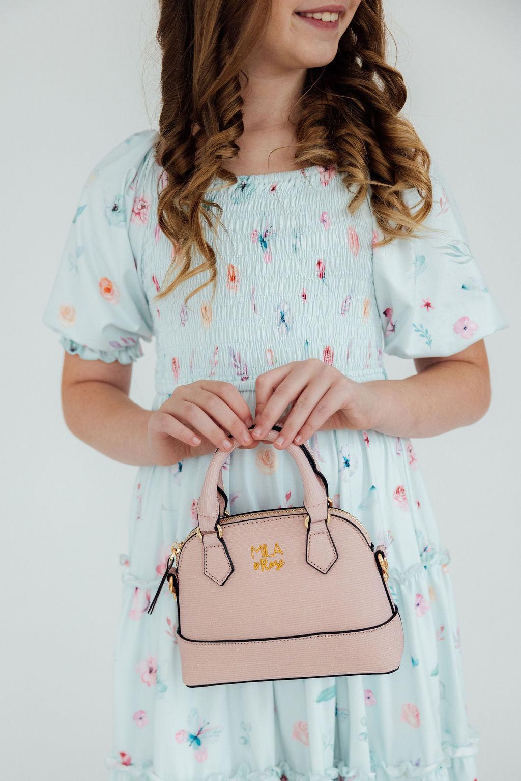 Mila & Rose ® Light Pink Shimmer Girl's Crossbody Purse — detail close-up