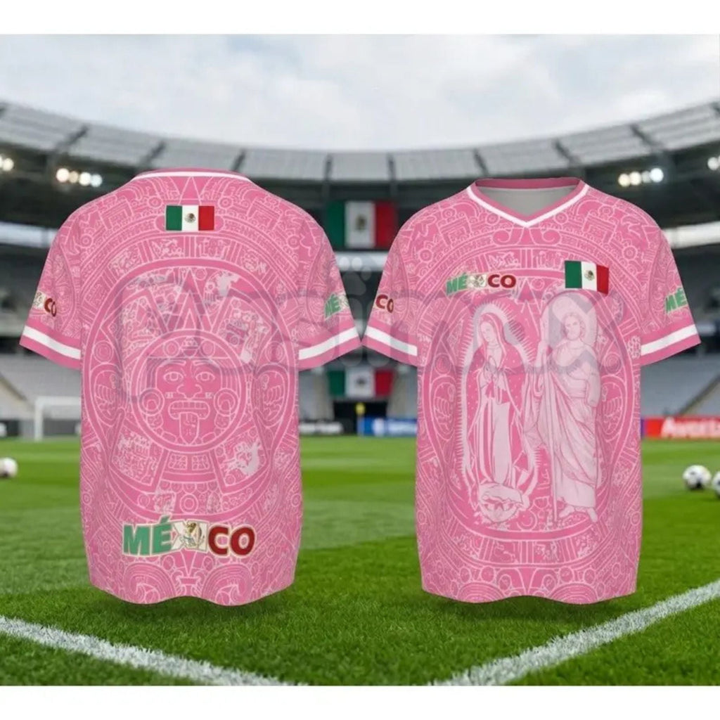 Light Pink Virgencita & San Juditas Mexico Soccer Jersey – 2026 World Cup Fan Gear Shirt for Men & Women