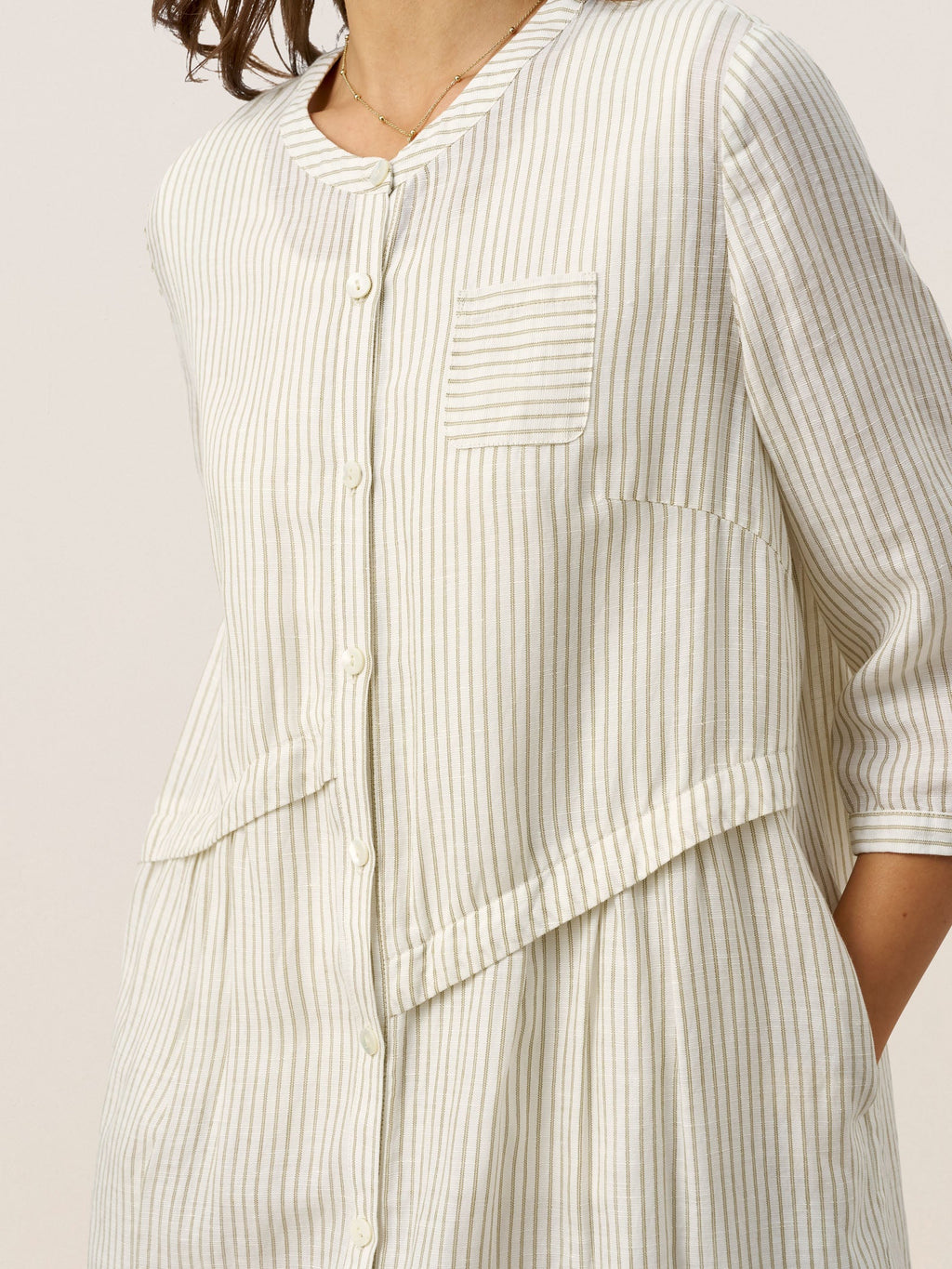 LINTICO Linen-Lyocell Deconstructed Asymmetric Front Pleat Midi Dress EULALIE — color detail