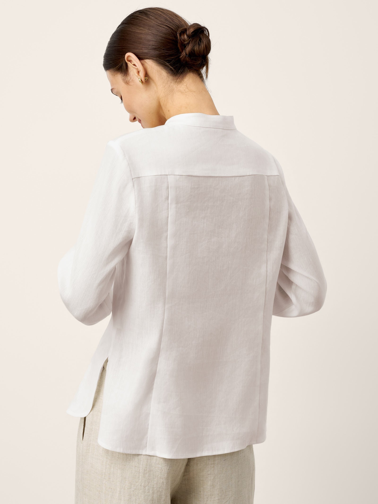LINTICO Linen-Lyocell Mandarin Collar Fitted Seam Shirt THORA — tops-shirts-linen blend category context