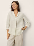 LINTICO Linen-Lyocell Striped Lapel Inverted Pleat Pullover Top MARGOT — main product shot