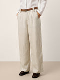 LINTICO Linen-Lyocell Pleated Wide Leg Trousers with Back Elastic & Button Detail… — main product shot