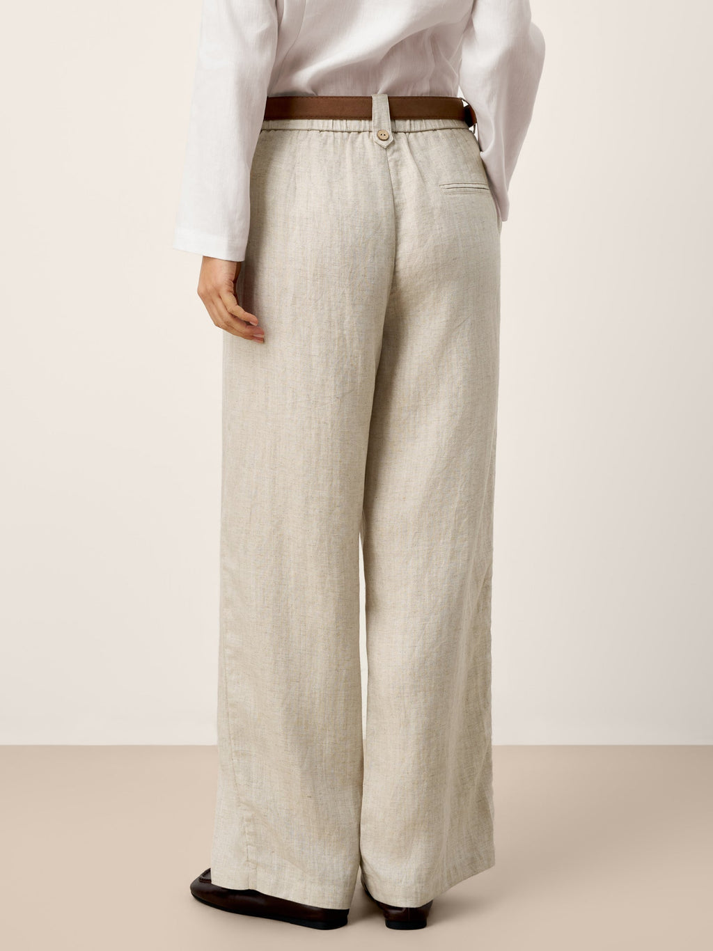 LINTICO Linen-Lyocell Pleated Wide Leg Trousers with Back Elastic & Button Detail… — bottoms-pants-linen blend category context