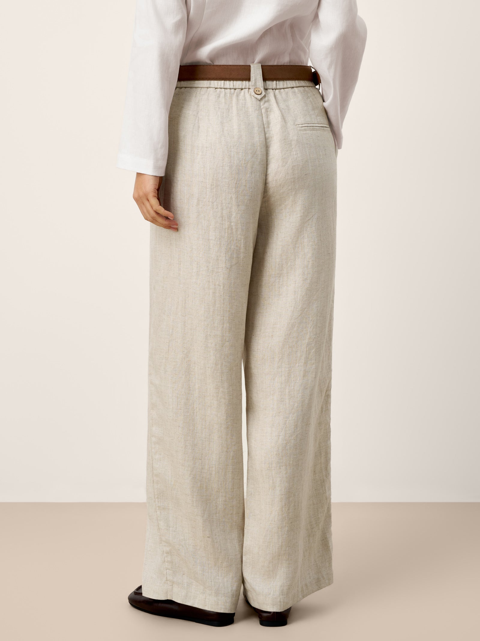 LINTICO Linen-Lyocell Pleated Wide Leg Trousers with Back Elastic & Button Detail… — bottoms-pants-linen blend category context