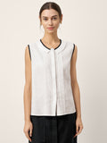 LINTICO Linen-Lyocell Contrast Trim Pleated Sleeveless Top JUNIPER — main product shot