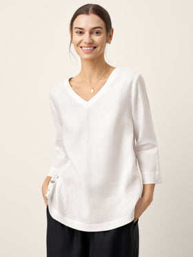 Linen-Lyocell V-Neck Button Detail Overtop ODETTE