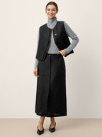 LINTICO Linen-Lyocell Patch Pocket Placket Skirt LYRA — detail shot 10