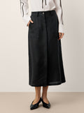 LINTICO Linen-Lyocell Patch Pocket Placket Skirt LYRA — main product shot