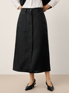 LINTICO Linen-Lyocell Patch Pocket Placket Skirt LYRA — lifestyle worn / used context