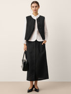 LINTICO Linen-Lyocell Patch Pocket Placket Skirt LYRA — detail shot 9