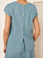 LINTICO Linen Blend Cap Sleeve Top And Pencil Skirt Set VEDA — detail shot 7