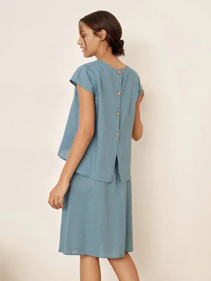 LINTICO Linen Blend Cap Sleeve Top And Pencil Skirt Set VEDA — detail shot 6