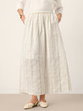 LINTICO Linen Striped Contrast Trim A-Line Bohemian Skirt with Lining ISMERIE — main product shot